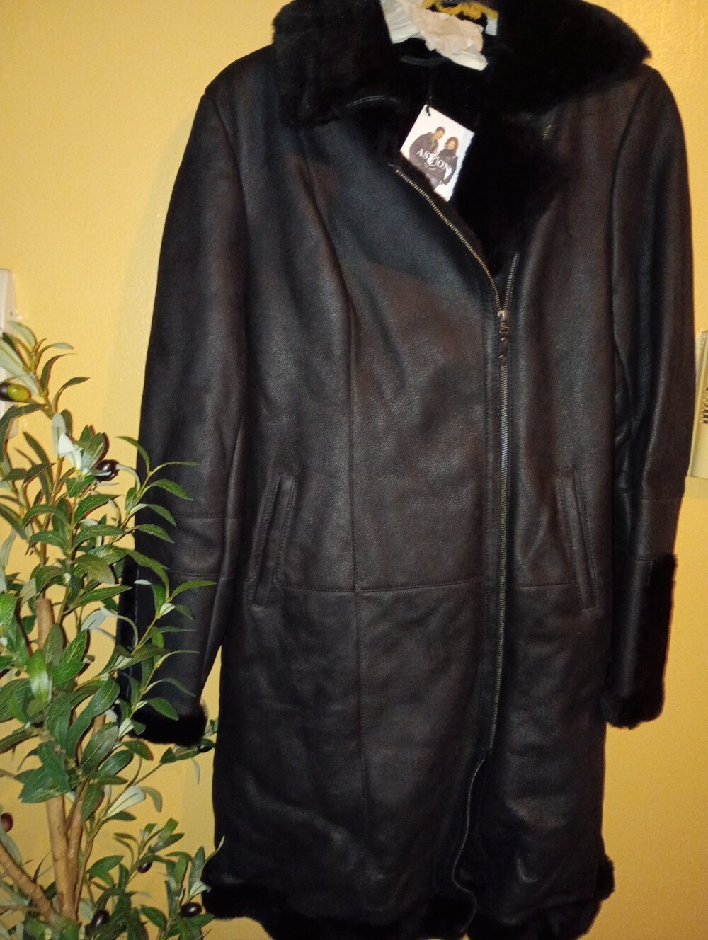 Custom Made: Black Faux Fur Trim Long Coat